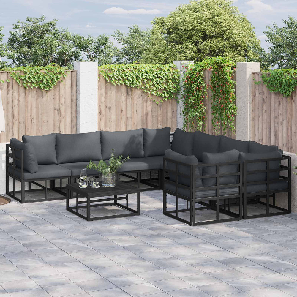 vidaXL Garden Sofa Set with Cushions 9 pcs Black Steel