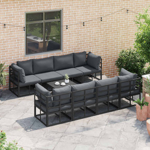 vidaXL Garden Sofa Set with Cushions 9 pcs Black Steel