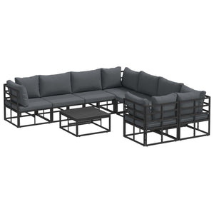 vidaXL Garden Sofa Set with Cushions 9 pcs Black Steel