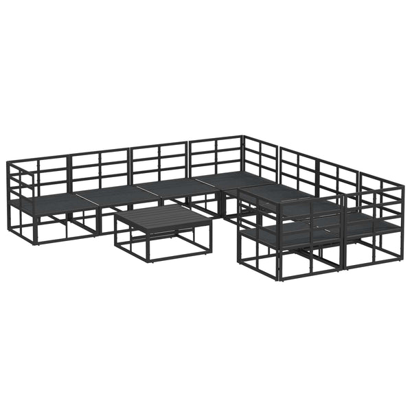 vidaXL Garden Sofa Set with Cushions 9 pcs Black Steel