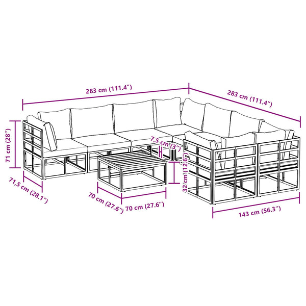vidaXL Garden Sofa Set with Cushions 9 pcs Black Steel