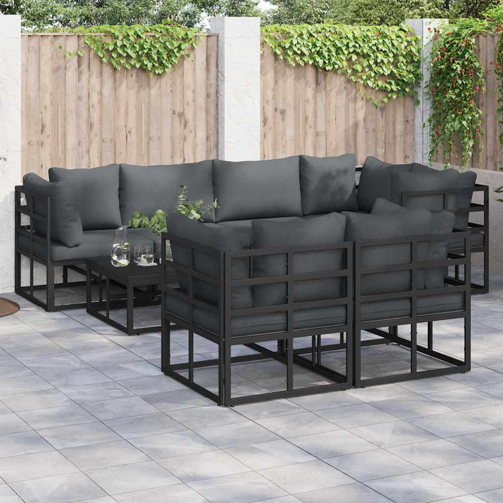 vidaXL Garden Sofa Set with Cushions 7 pcs Black Steel