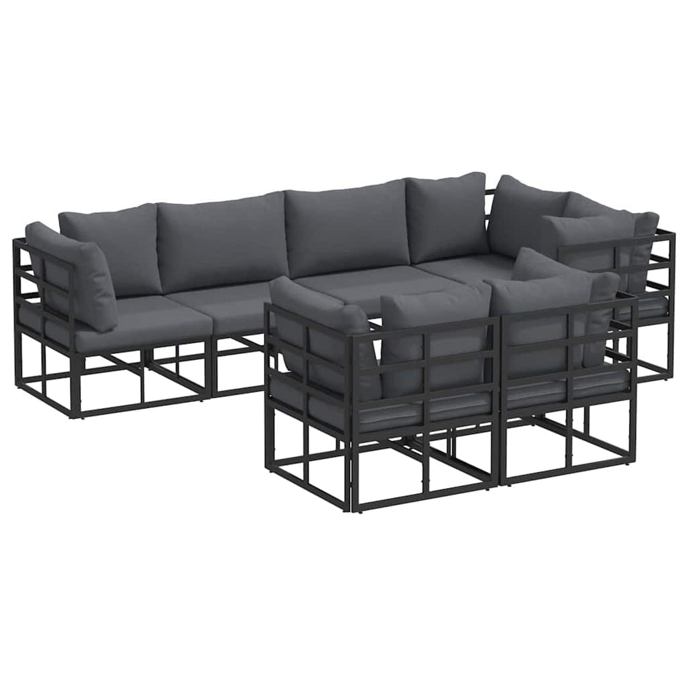 vidaXL Garden Sofa Set with Cushions 7 pcs Black Steel