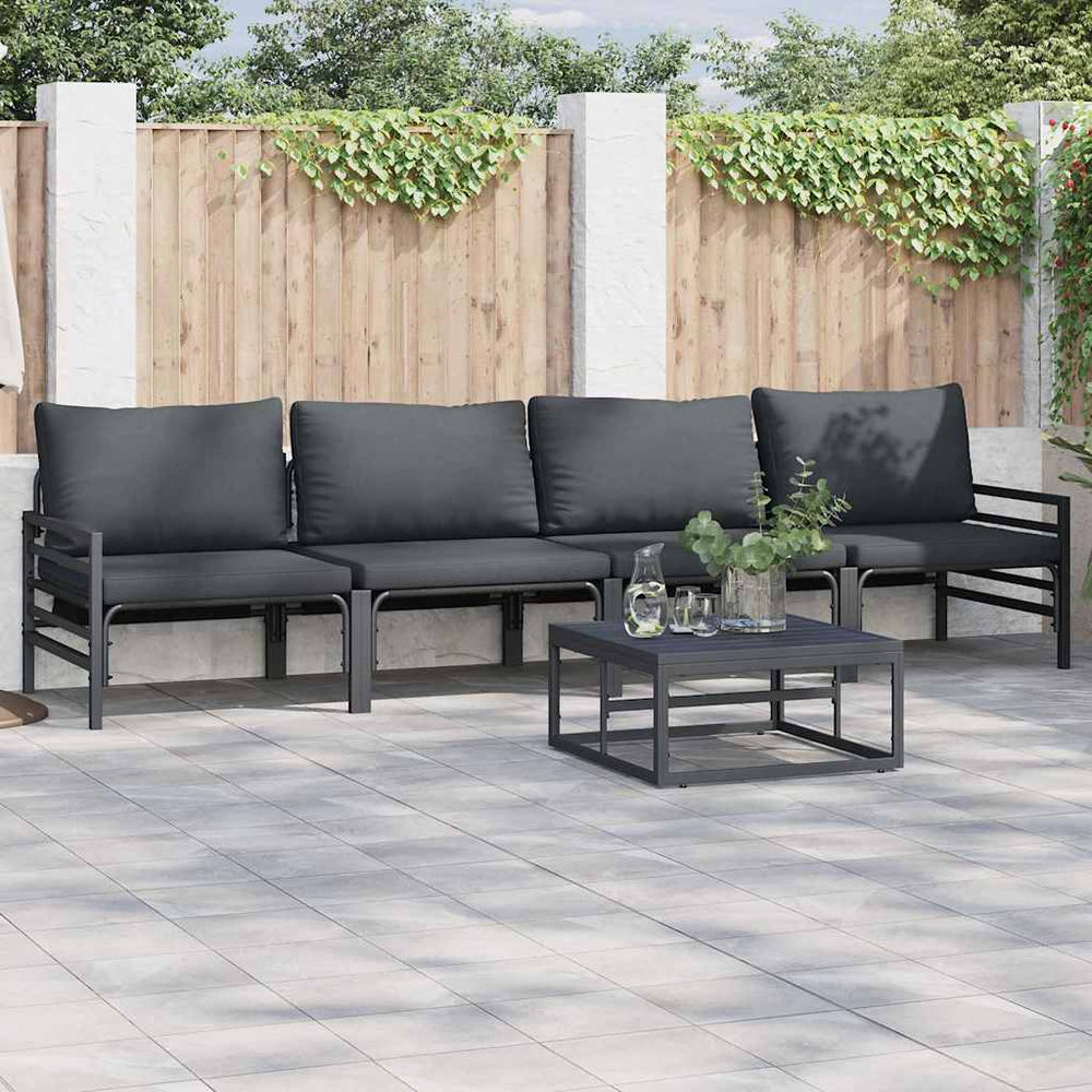 vidaXL Garden Sofa Set with Cushions 5 pcs Black Steel