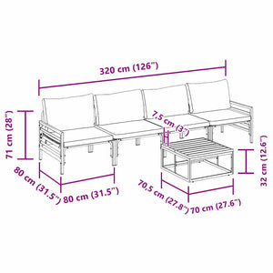 vidaXL Garden Sofa Set with Cushions 5 pcs Black Steel
