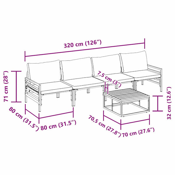 vidaXL Garden Sofa Set with Cushions 5 pcs Black Steel