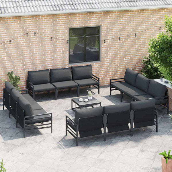vidaXL Garden Sofa Set with Cushions 12 pcs Black Steel