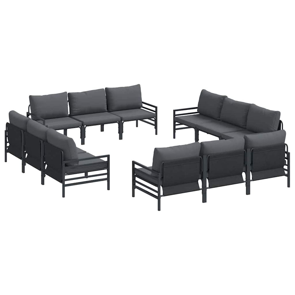 vidaXL Garden Sofa Set with Cushions 12 pcs Black Steel