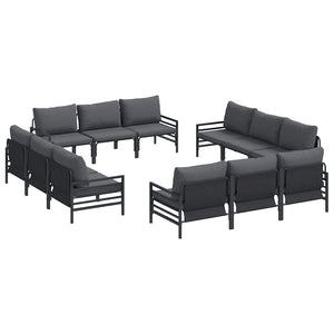 vidaXL Garden Sofa Set with Cushions 12 pcs Black Steel