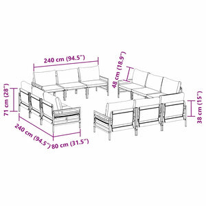 vidaXL Garden Sofa Set with Cushions 12 pcs Black Steel