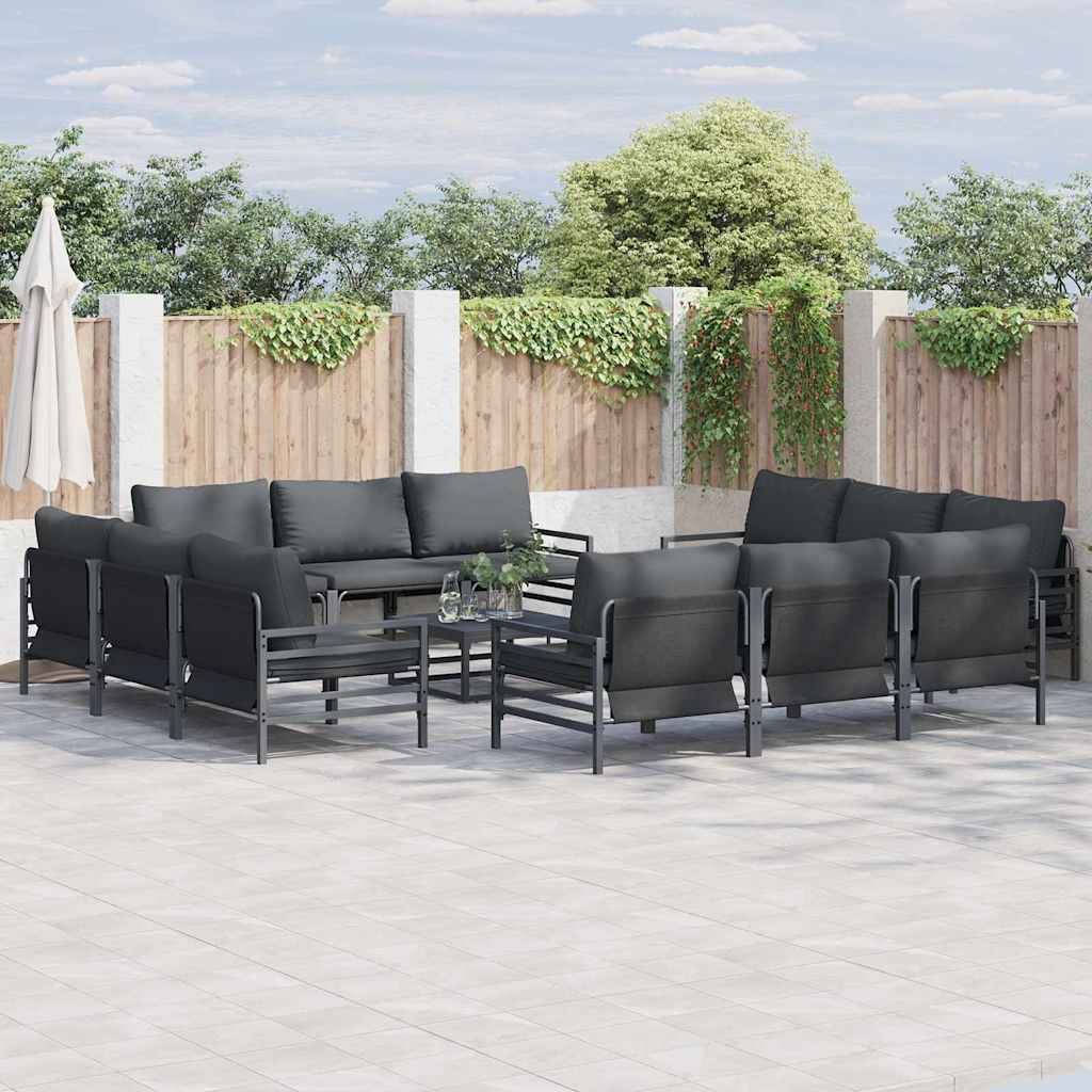 vidaXL Garden Sofa Set with Cushions 13 pcs Black Steel