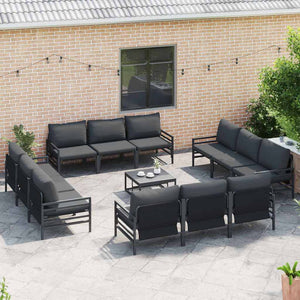 vidaXL Garden Sofa Set with Cushions 13 pcs Black Steel