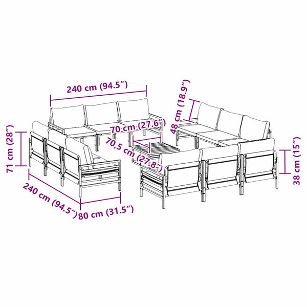 vidaXL Garden Sofa Set with Cushions 13 pcs Black Steel