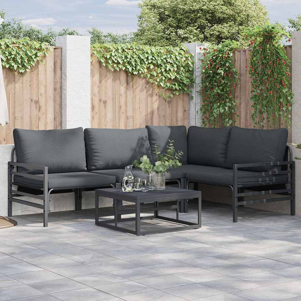 vidaXL Garden Sofa Set with Cushions 4 pcs Black Steel