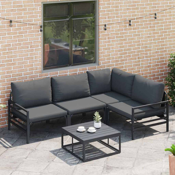 vidaXL Garden Sofa Set with Cushions 4 pcs Black Steel