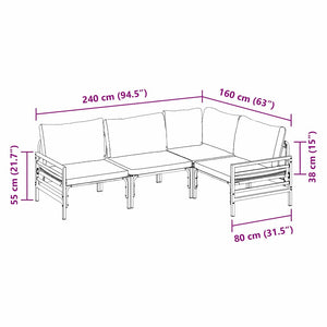 vidaXL Garden Sofa Set with Cushions 4 pcs Black Steel