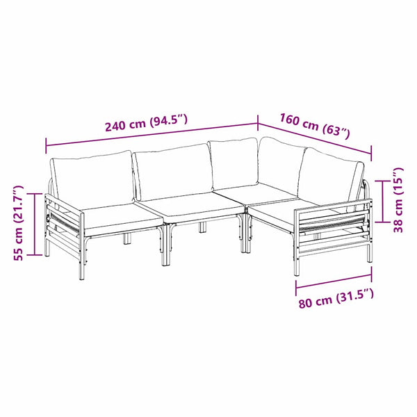 vidaXL Garden Sofa Set with Cushions 4 pcs Black Steel