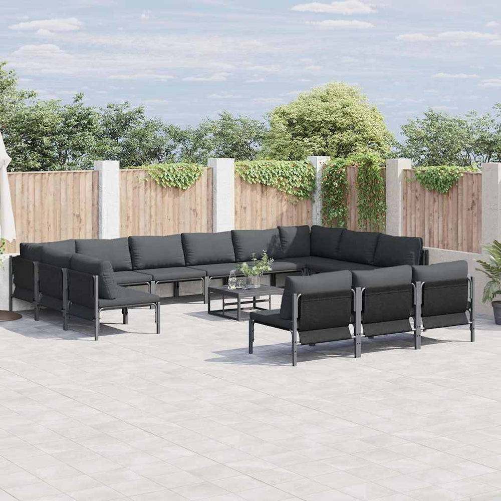 vidaXL Garden Sofa Set with Cushions 14 pcs Black Steel