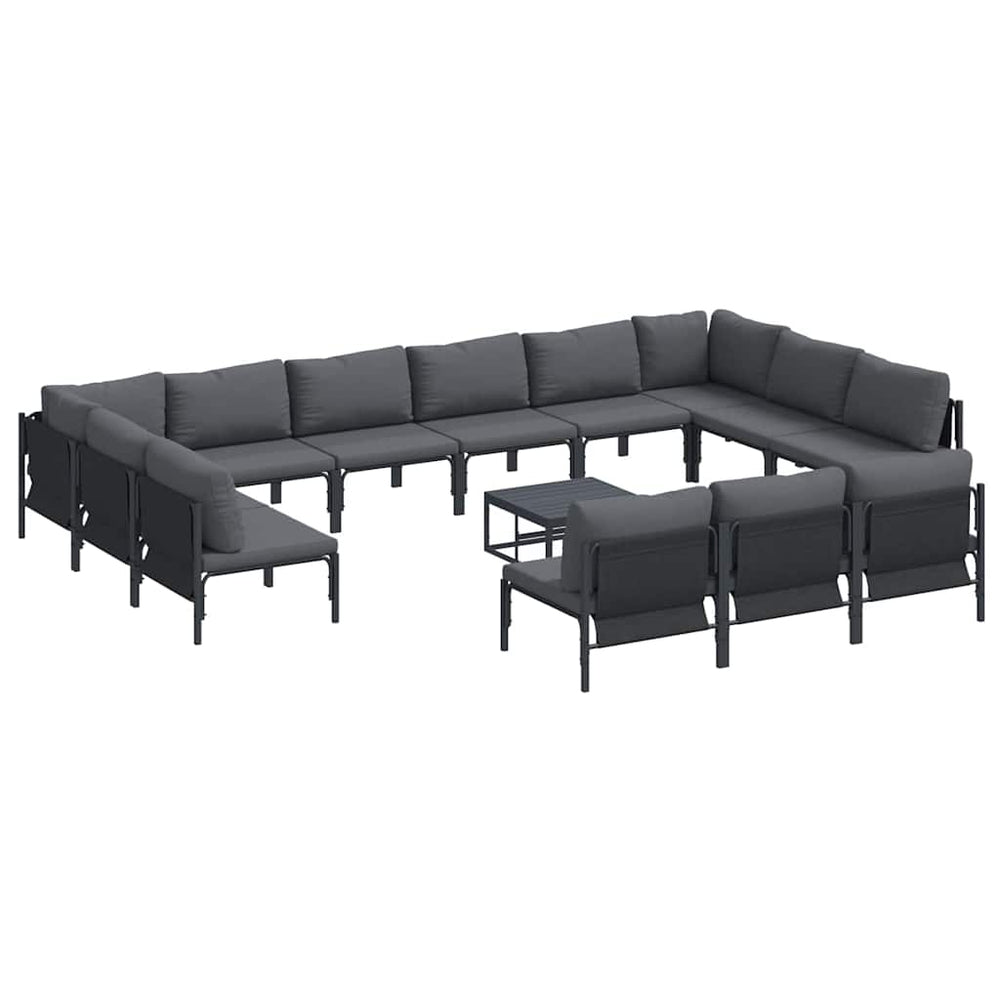 vidaXL Garden Sofa Set with Cushions 14 pcs Black Steel