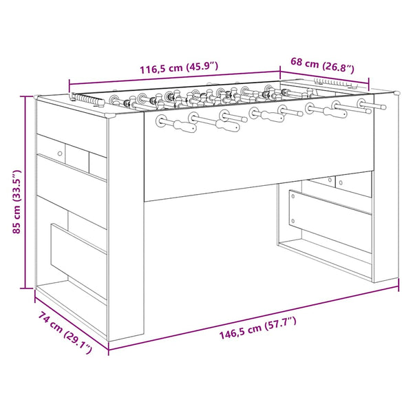 vidaXL Foosball Table Concrete Grey 146.5 x 74 x 85 cm Engineered Wood