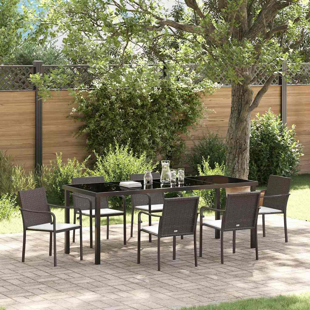 vidaXL Garden Dining Set 7 Pieces Brown and Black PE Rattan