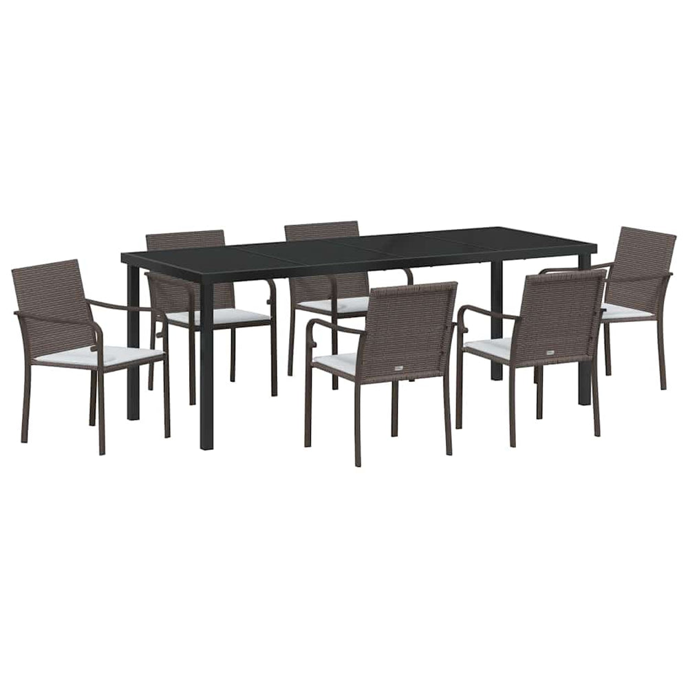 vidaXL Garden Dining Set 7 Pieces Brown and Black PE Rattan
