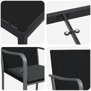 vidaXL Garden Dining Set 3 pcs Black and Grey PE Rattan