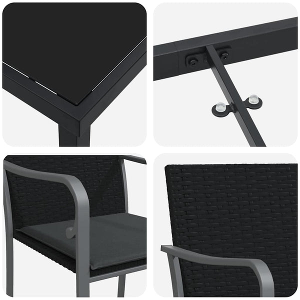 vidaXL Garden Dining Set 3 pcs Black and Grey PE Rattan