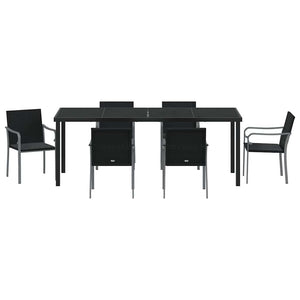 vidaXL Garden Dining Set 7 pcs Black and Grey PE Rattan