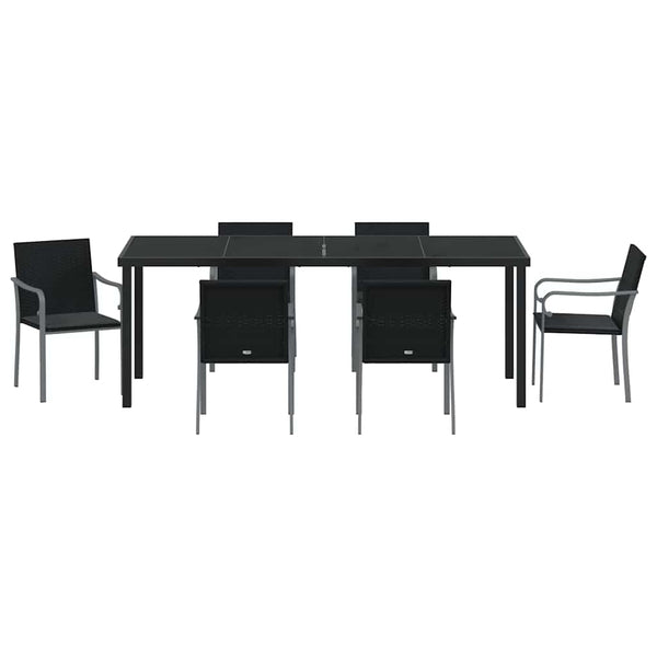 vidaXL Garden Dining Set 7 pcs Black and Grey PE Rattan