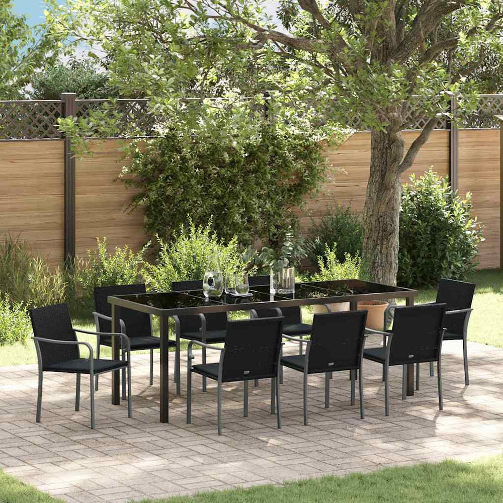vidaXL Garden Dining Set 9 Pieces Black and Grey PE Rattan
