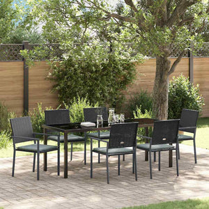 vidaXL Garden Dining Set 7 pcs Black and Light Gray PE Rattan