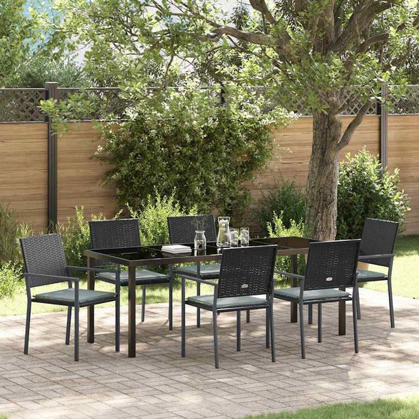 vidaXL Garden Dining Set 7 pcs Black and Light Gray PE Rattan