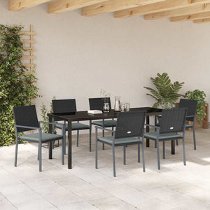 vidaXL Garden Dining Set 7 pcs Black and Light Gray PE Rattan