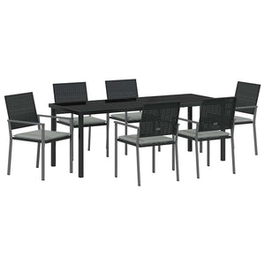 vidaXL Garden Dining Set 7 pcs Black and Light Gray PE Rattan