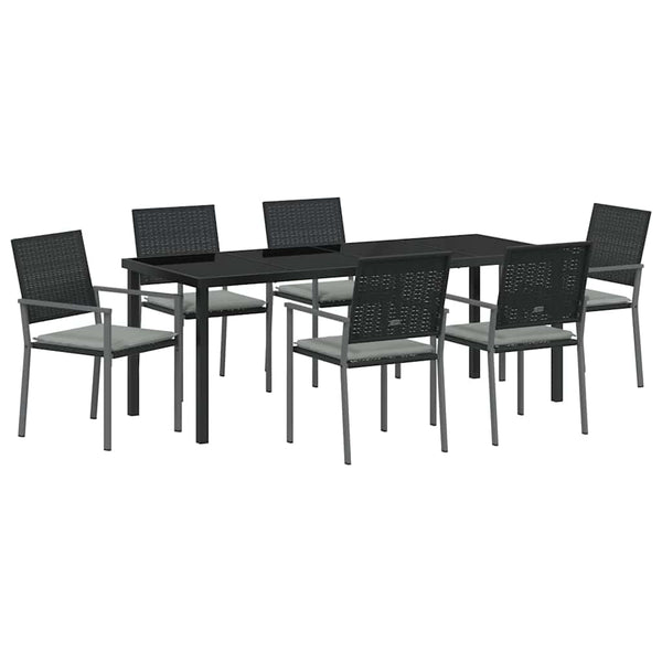 vidaXL Garden Dining Set 7 pcs Black and Light Gray PE Rattan