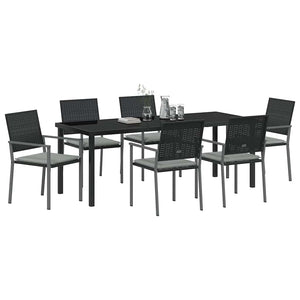 vidaXL Garden Dining Set 7 pcs Black and Light Gray PE Rattan