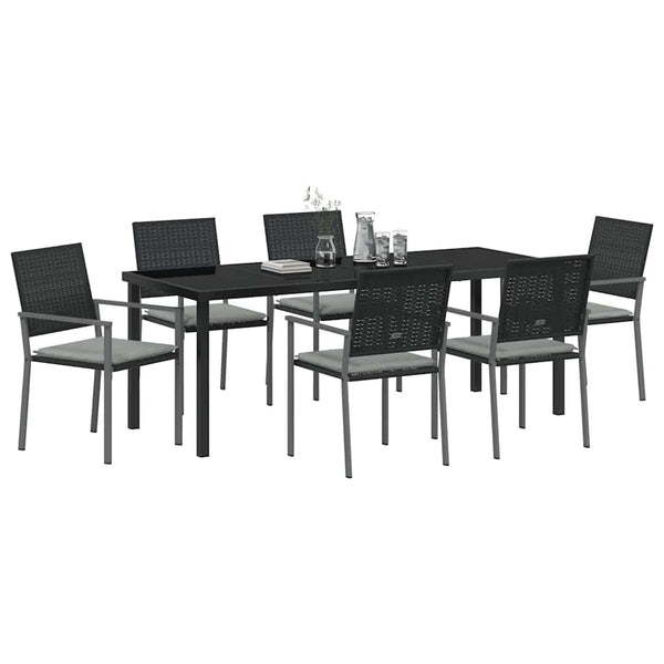 vidaXL Garden Dining Set 7 pcs Black and Light Gray PE Rattan