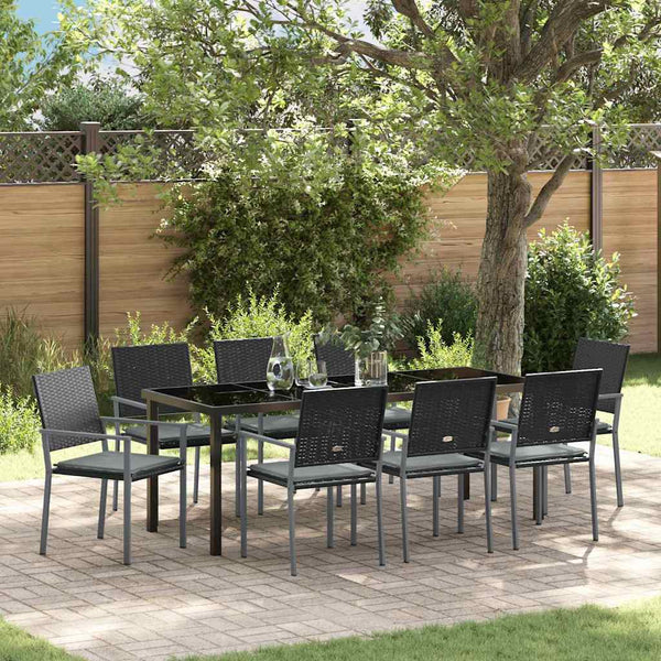 vidaXL Garden Dining Set 9 pcs Black and Light Gray PE Rattan