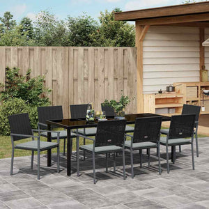 vidaXL Garden Dining Set 9 pcs Black and Light Gray PE Rattan
