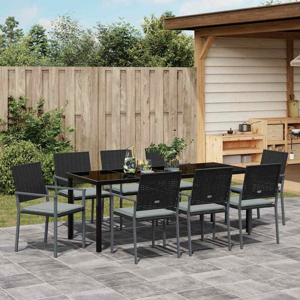 vidaXL Garden Dining Set 9 pcs Black and Light Gray PE Rattan