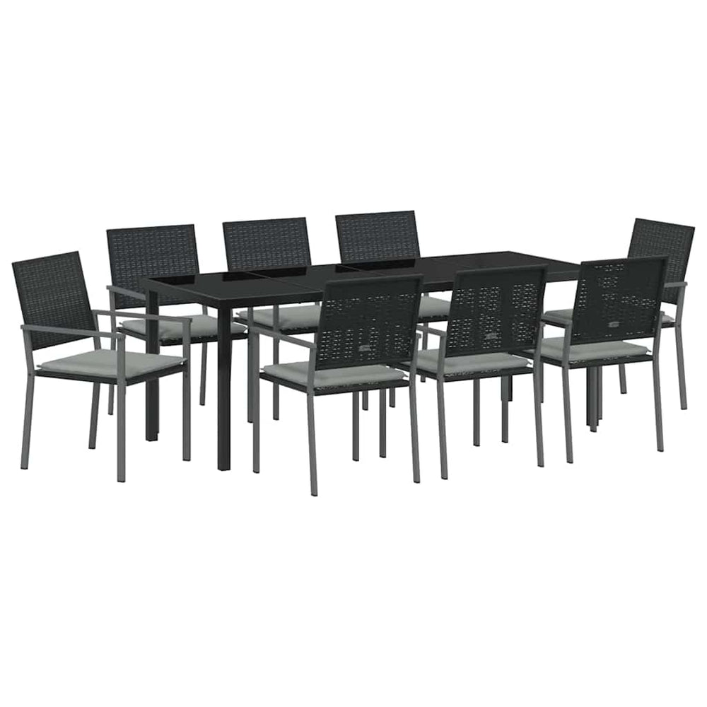 vidaXL Garden Dining Set 9 pcs Black and Light Gray PE Rattan