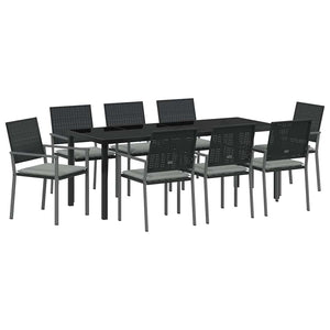 vidaXL Garden Dining Set 9 pcs Black and Light Gray PE Rattan