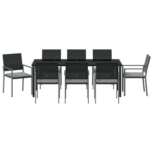 vidaXL Garden Dining Set 9 pcs Black and Light Gray PE Rattan