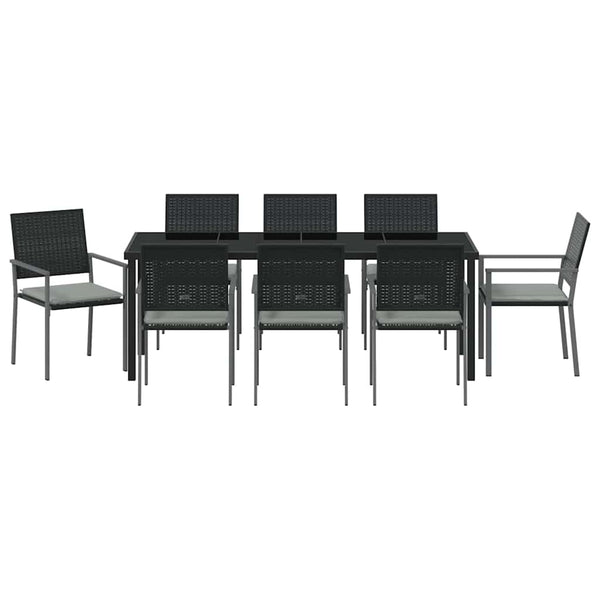 vidaXL Garden Dining Set 9 pcs Black and Light Gray PE Rattan