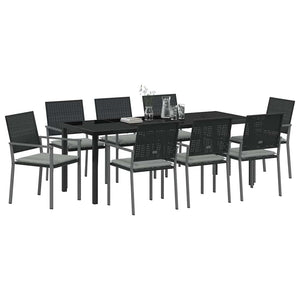 vidaXL Garden Dining Set 9 pcs Black and Light Gray PE Rattan