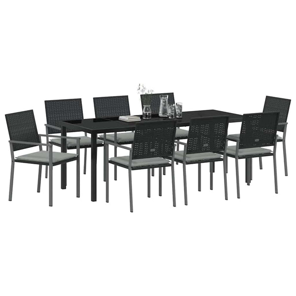 vidaXL Garden Dining Set 9 pcs Black and Light Gray PE Rattan