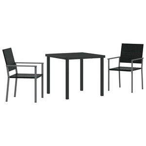 vidaXL Garden Dining Set 3 Pieces Black PE Rattan