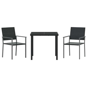 vidaXL Garden Dining Set 3 Pieces Black PE Rattan