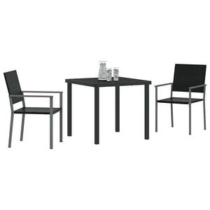 vidaXL Garden Dining Set 3 Pieces Black PE Rattan